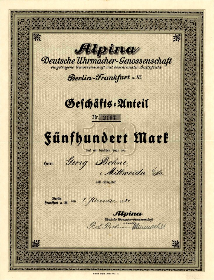 Deutsche Uhrmacher-Genossenschaft Alpina 1921