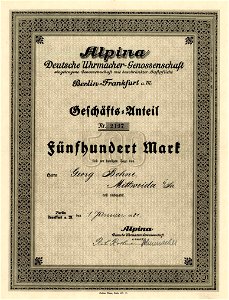 Deutsche Uhrmacher-Genossenschaft Alpina 1921