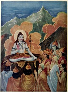 Devas praying Shankara to Destroy Tripura or The three cities