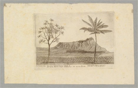 Diamond Hill as seen from Honolulu. Engraved by Momona