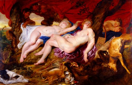 Diana and her nymphs spied upon by satyrs, by Peter Paul Rubens. Free illustration for personal and commercial use.