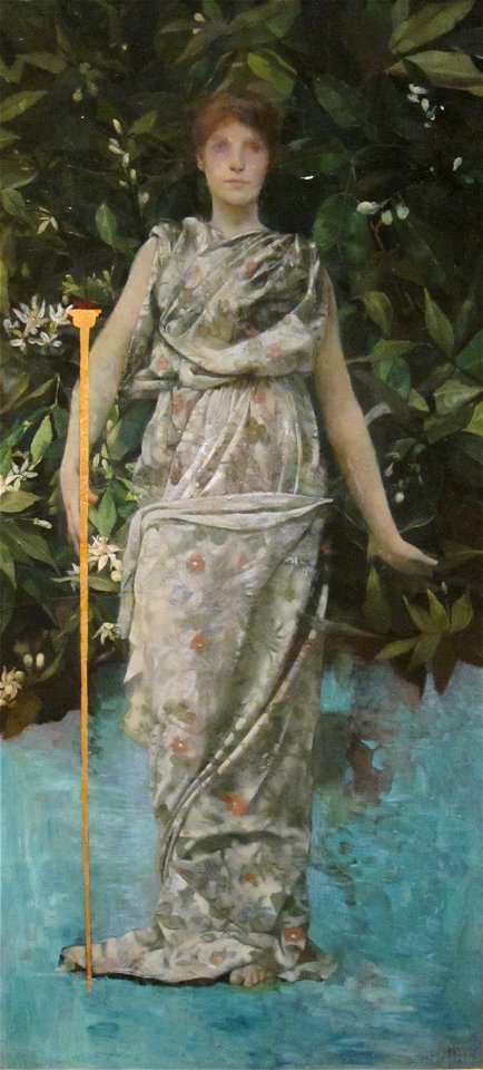 Hymen by Thomas Wilmer Dewing, oil and gold leaf on panel in gilt wood frame 1884-6