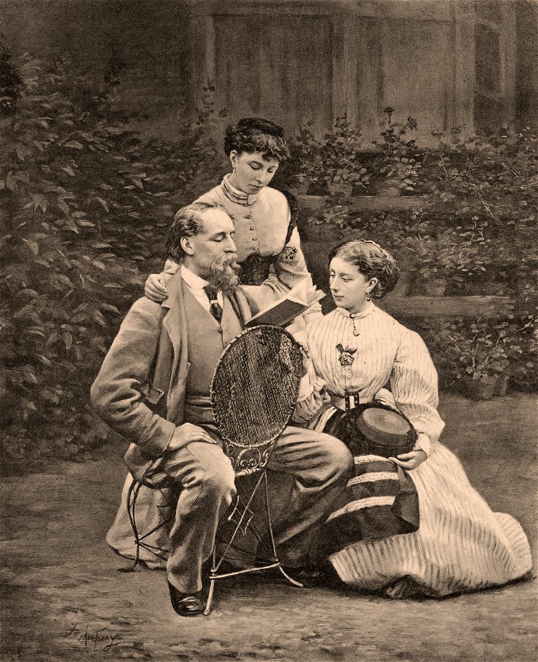 Charles Dickens with his two daughters by Mason & Co (Robert Hindry Mason)