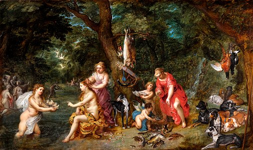 Diana and her nymphs after the hunt, by Jan Brueghel the elder, Hendrik van Balen I