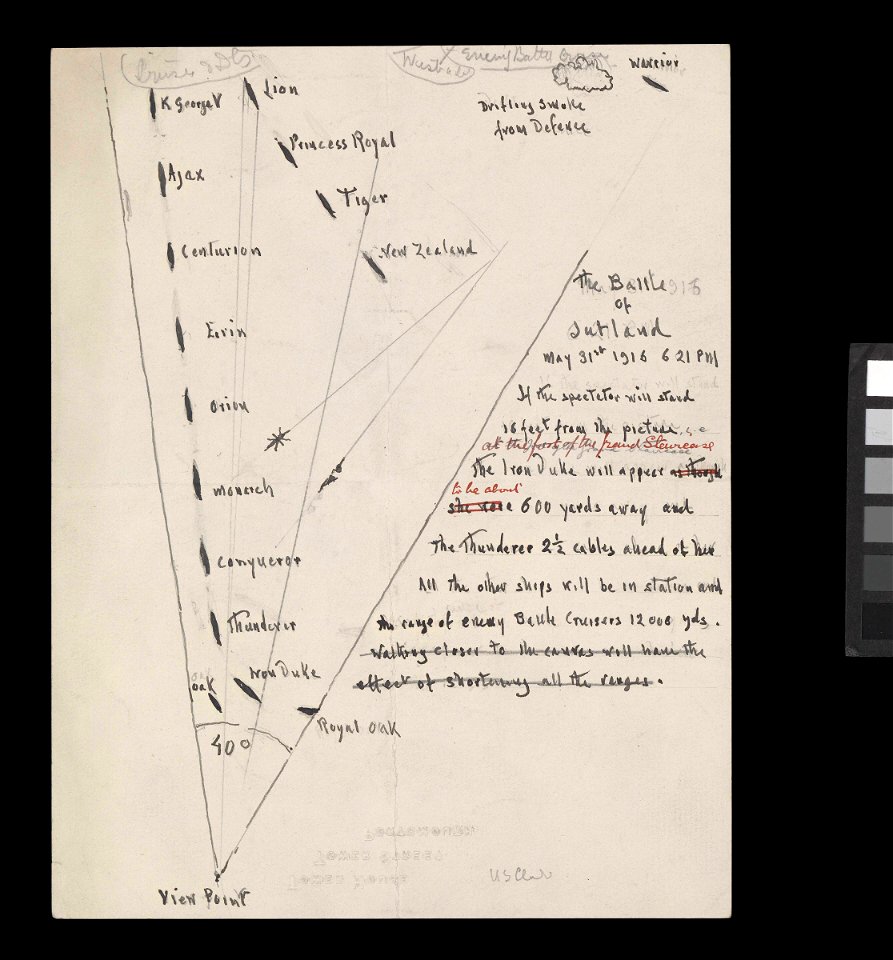 Diagram of the Batle of Jutland at 6.21 p.m., 31 May 1916, for a painting RMG PV3388