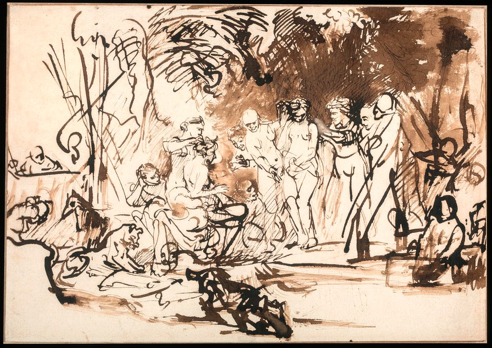 Diana and Callisto, Rembrandt van Rijn, 1642-1643, drawing, 208 by 300 mm, private collection (ex W. R. Valentiner)