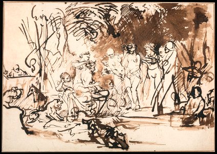 Diana and Callisto, Rembrandt van Rijn, 1642-1643, drawing, 208 by 300 mm, private collection (ex W. R. Valentiner)