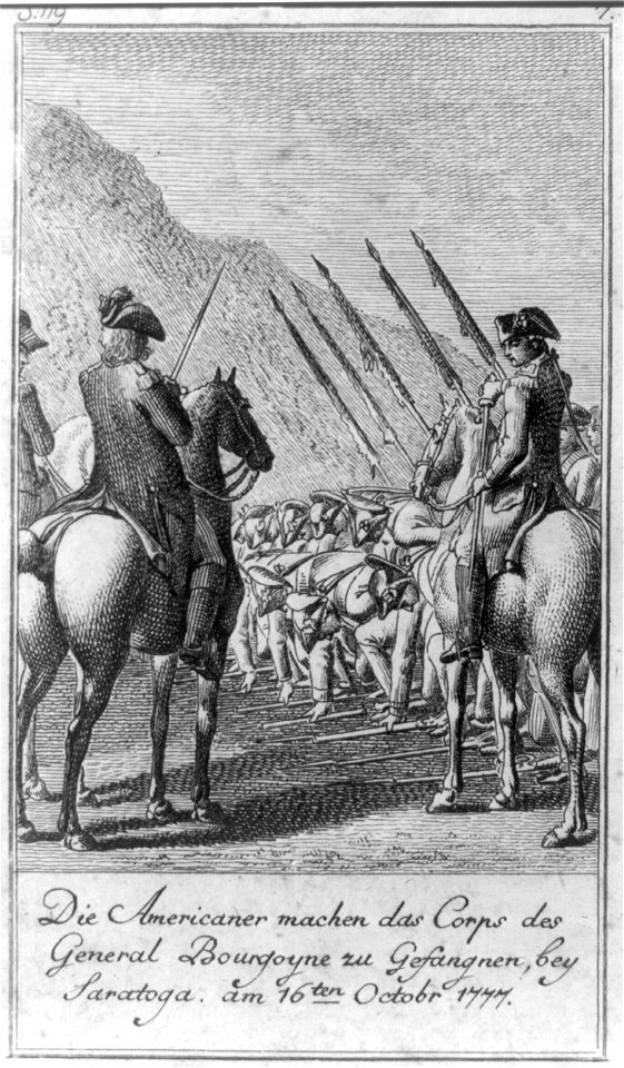 Die Americaner machen das Corps des General Bourgoyne zu Gefangnen, bey Saratoga, am 16ten Octobr 1777 LCCN2004670203