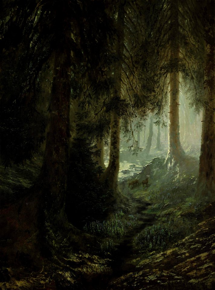 Gustave Doré - Cerf dans un paysage forestier (1870)
