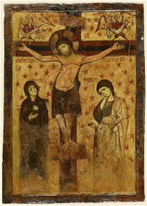 Double-sided icon - Crucifixion and Hodegetria (9-13th c., Byzantine museum)