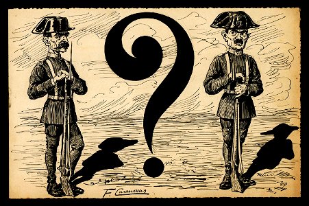 Dos guàrdies civils custodiant un gran interrogant