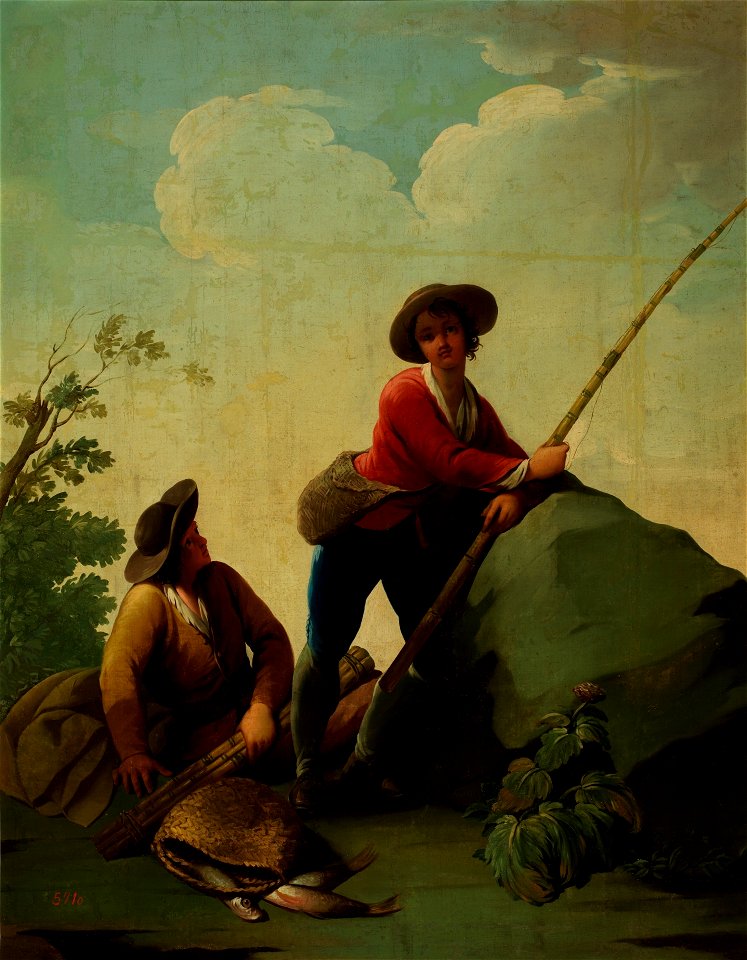 Dos pescadores, uno con caña y otro sentado, de Zacarías González Velázquez (Museo del Prado)