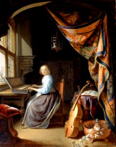 Dou, Gerrit - A Woman playing a Clavichord - Google Art Project. Free illustration for personal and commercial use.