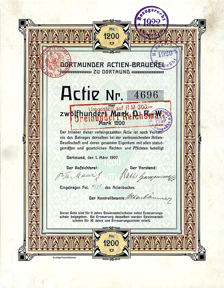 Dortmunder Actien-Brauerei 1200 Mk 1907