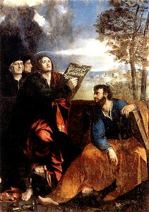 Dosso Dossi - Sts John and Bartholomew with Donors - WGA06622. Free illustration for personal and commercial use.