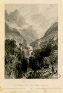 Double bridge of Scia, Valley of the Gave de Gavarnie = Double pont de Scia, Vallée du gave de Gavarnie = Doppel brücke bei Scia, Gave-Thal von Gavarnie - Fonds Ancely - B315556101 A ALLOM 1 012