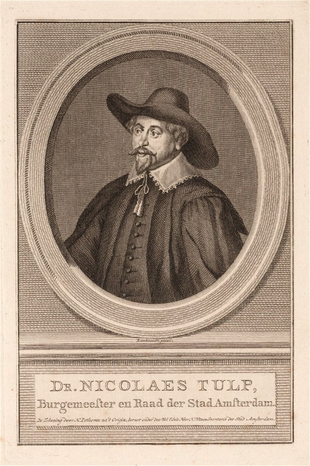 Dr. Nicolaes Tulp (1593-1674), Burgemeester en Raad der Stad Amsterdam (naar H.Pothoven en Rembrandt), objectnr A 14089