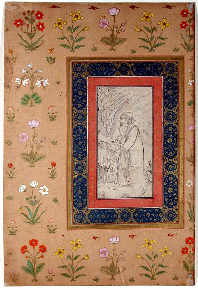 Drawing of an old man, mounted on a Mughal floral album page (6125041410)