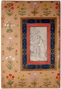 Drawing of an old man, mounted on a Mughal floral album page (6125041410)