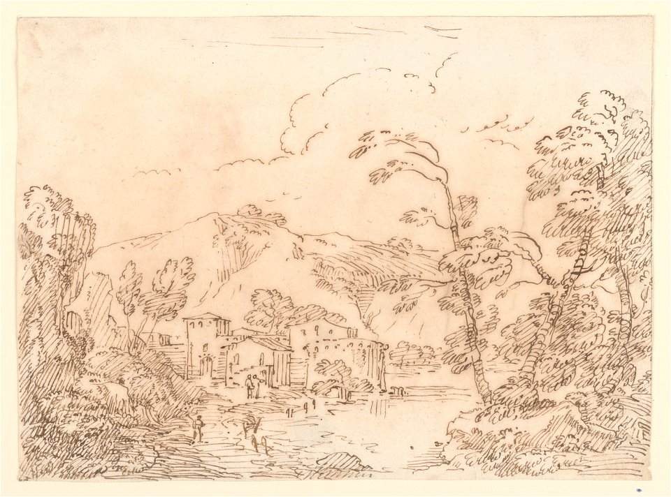 Drawing, A Village at a Brook in Mountainous Country, 1770–86 (CH 18121851-2)
