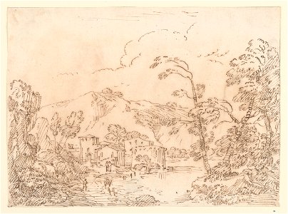Drawing, A Village at a Brook in Mountainous Country, 1770–86 (CH 18121851-2)