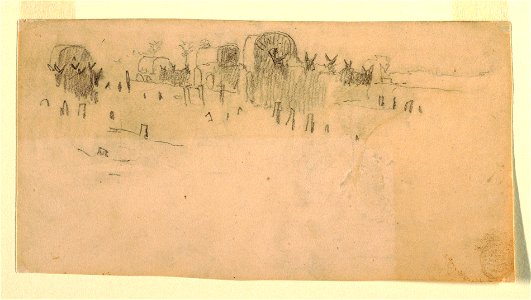 Drawing, Army Wagon Train, 1862 (CH 18173769). Free illustration for personal and commercial use.