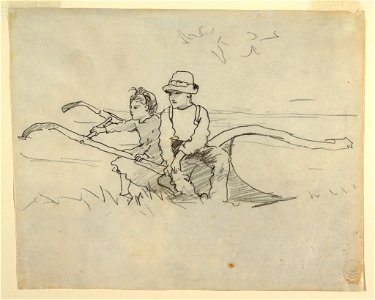 Drawing, Boy and Girl Seated on a Plough, 1879 (CH 18175297). Free illustration for personal and commercial use.