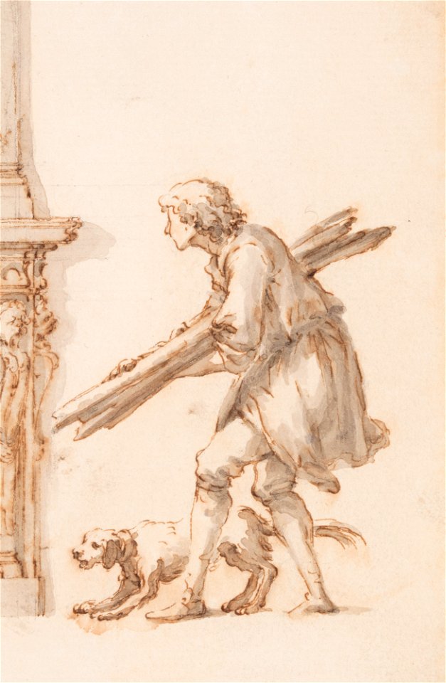 Drawing, Design for a Mantelpiece in the Villa Albani with Two Men and a Dog, 1755–57 (CH 18109287)