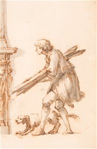 Drawing, Design for a Mantelpiece in the Villa Albani with Two Men and a Dog, 1755–57 (CH 18109287)