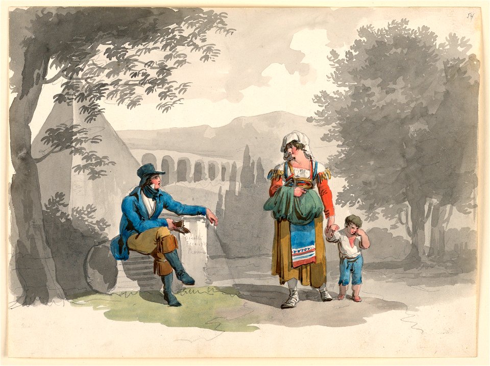 Drawing, A Woman Holding a Boy with Her Hand Passing a Gentleman Seated Among Ruins in the Campagna, 1807 (CH 18329687)