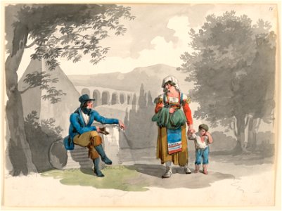 Drawing, A Woman Holding a Boy with Her Hand Passing a Gentleman Seated Among Ruins in the Campagna, 1807 (CH 18329687)