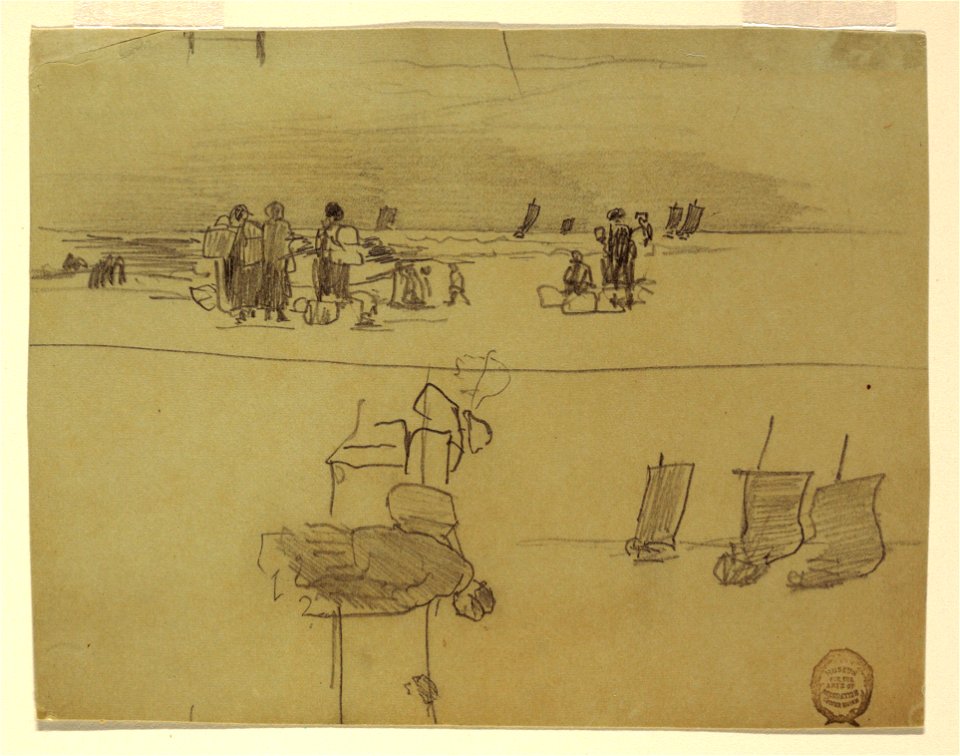 Drawing, Beach Scene with Women Carrying Baskets, Cullercoats, England, 1881–82 (CH 18175001)