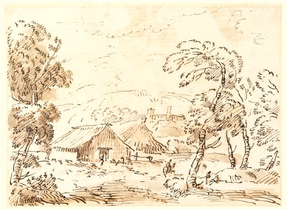Drawing, A Peasant’s Dwelling and a Castle in Mountainous Countryside, 1762–1786 (CH 18122295)