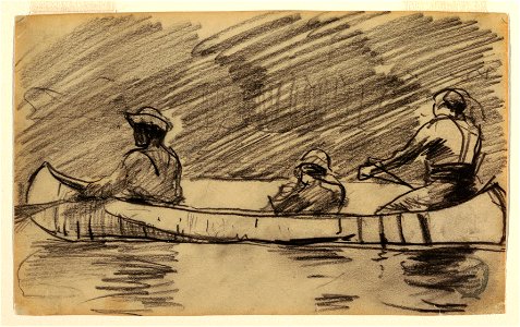 Drawing, Canoe with Three Men, probably 1897 (CH 18175107). Free illustration for personal and commercial use.