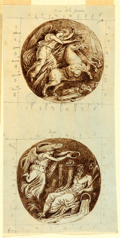 Drawing, A Winged Victory Riding a Chariot; A Winged Victory Crowning a River God, Reno; two roundels, ca. 1805 (CH 18122505)
