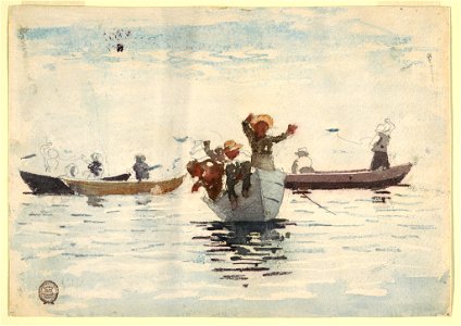 Drawing, Four Rowboats with Children, 1873 (CH 18173811). Free illustration for personal and commercial use.