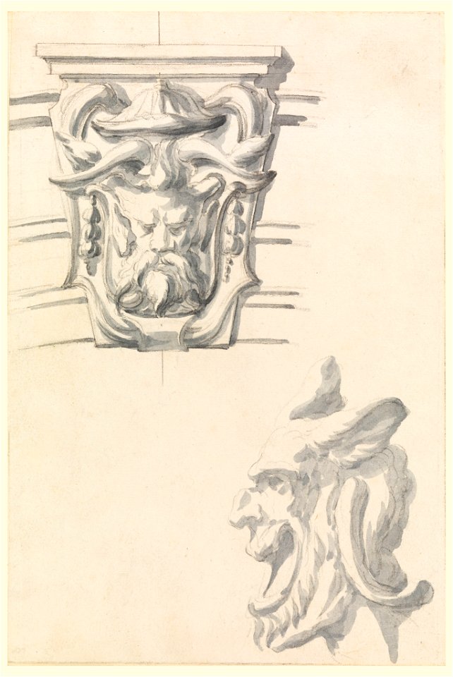 Drawing, Design for a keystone and a mask, 1750–80 (CH 18113747)