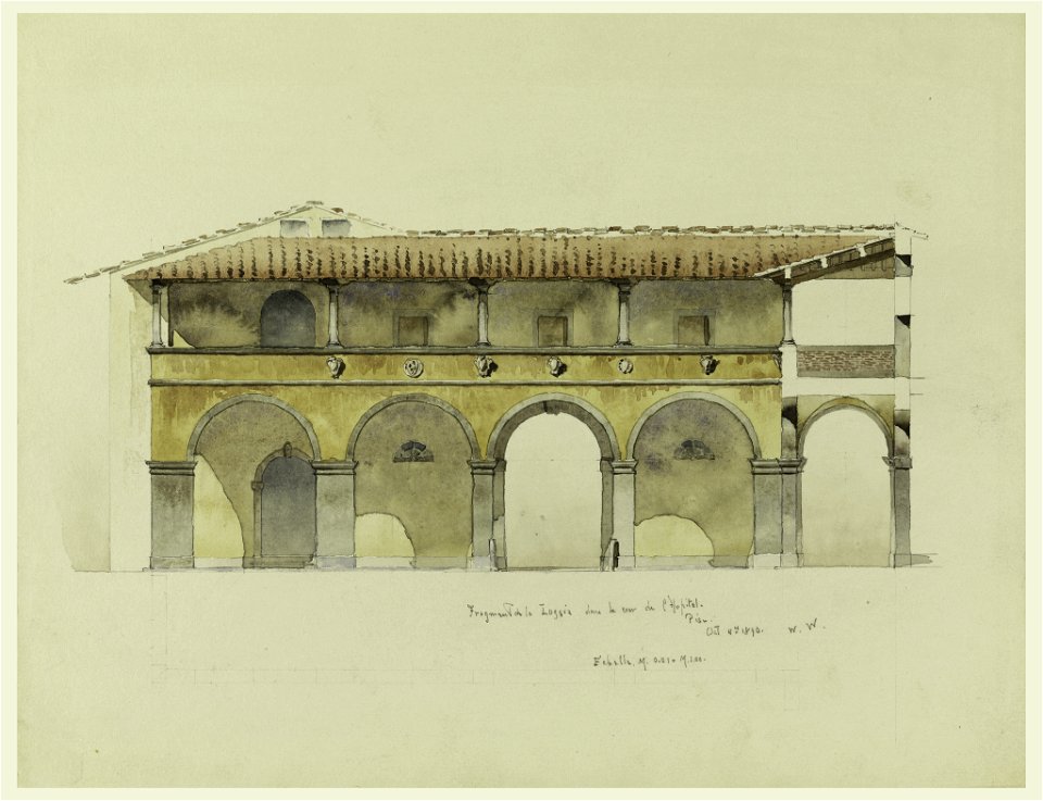 Drawing, Fragment de la Loggia dans la cour de l'Hopital, Pisa, October 4, 1890 (CH 18570049)