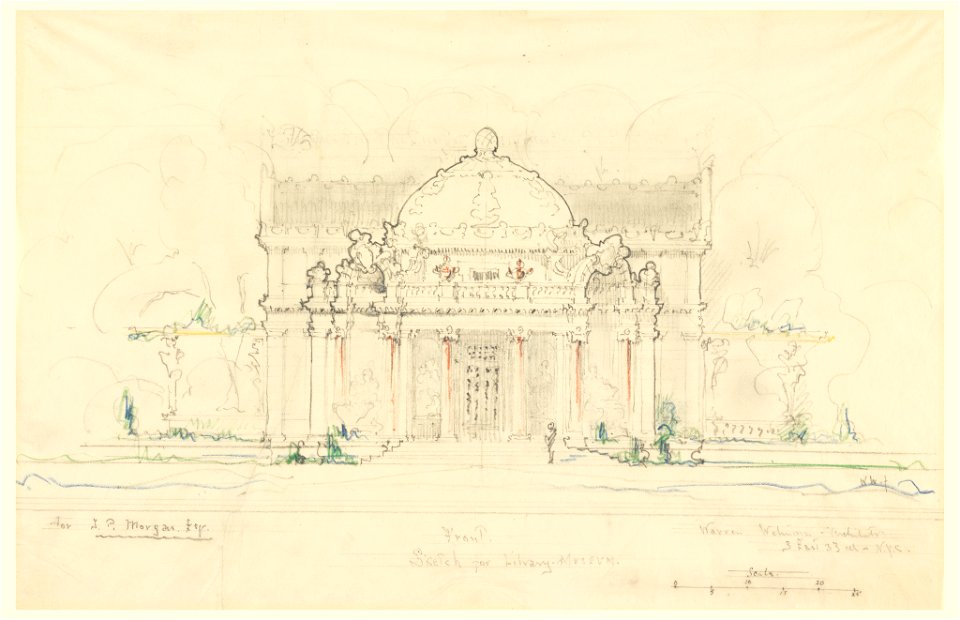 Drawing, Front Elevation, J. Pierpont Morgan Library, New York, 1900 (CH 18570329)