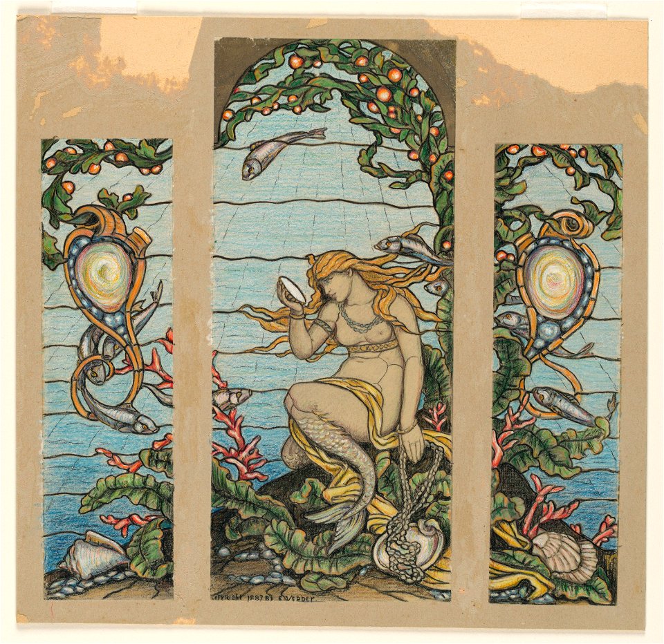 Drawing, The Mermaid Window, Design for Stained Glass Window for the A.H. Barney Residence, New York, NY, 1882 (CH 18404393)