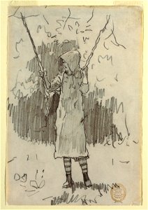 Drawing, Girl in a Sunbonnet Standing and Leaning on a Swing., 1879 (CH 18175247)