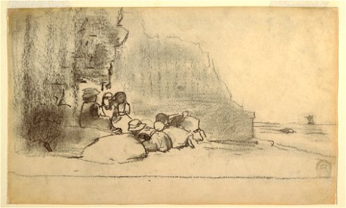 Drawing, Children Playing at the Seaside, Cullercoats, England, 1881–82 (CH 18175391)
