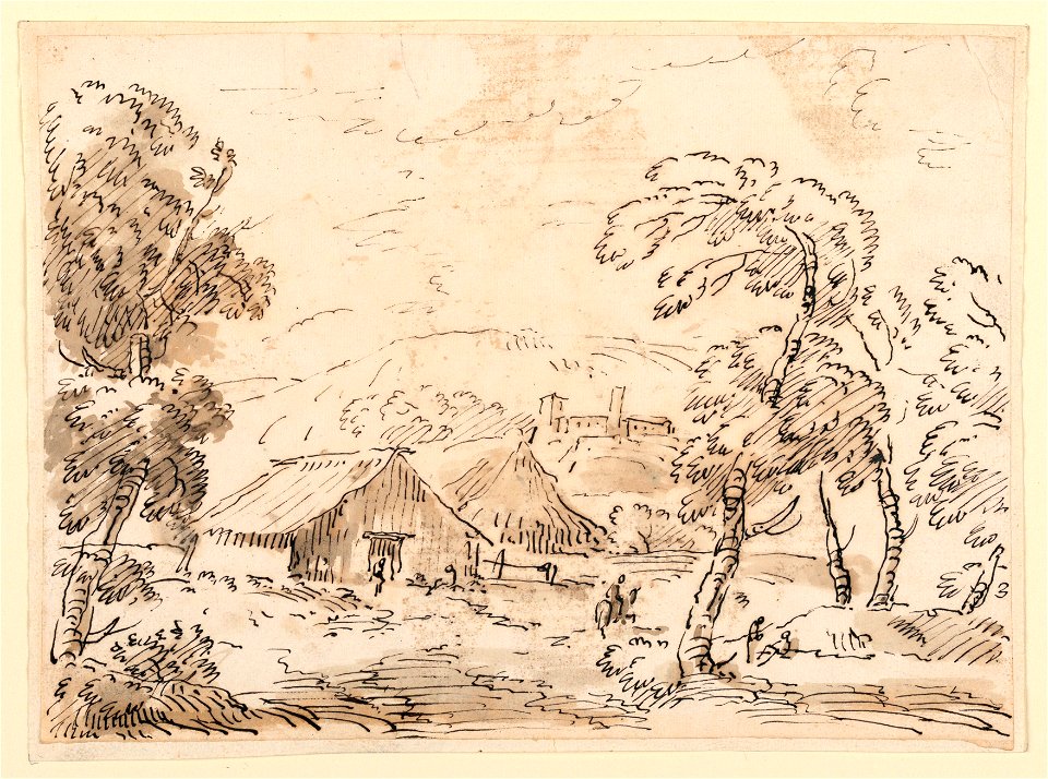 Drawing, A Peasant’s Dwelling and a Castle in Mountainous Countryside, 1762–1786 (CH 18122295-2)