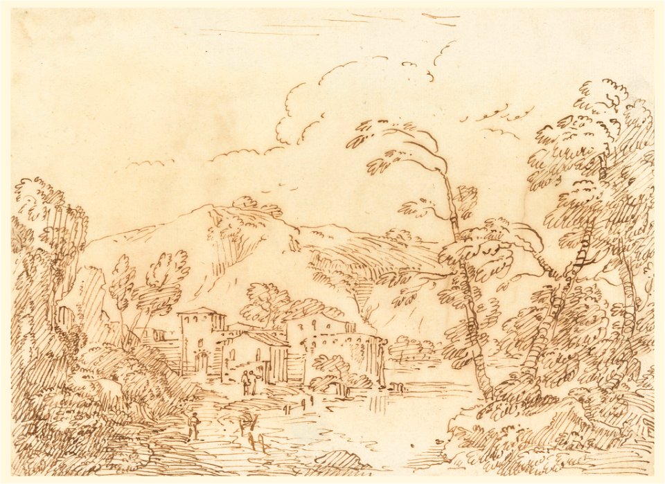 Drawing, A Village at a Brook in Mountainous Country, 1770–86 (CH 18121851)