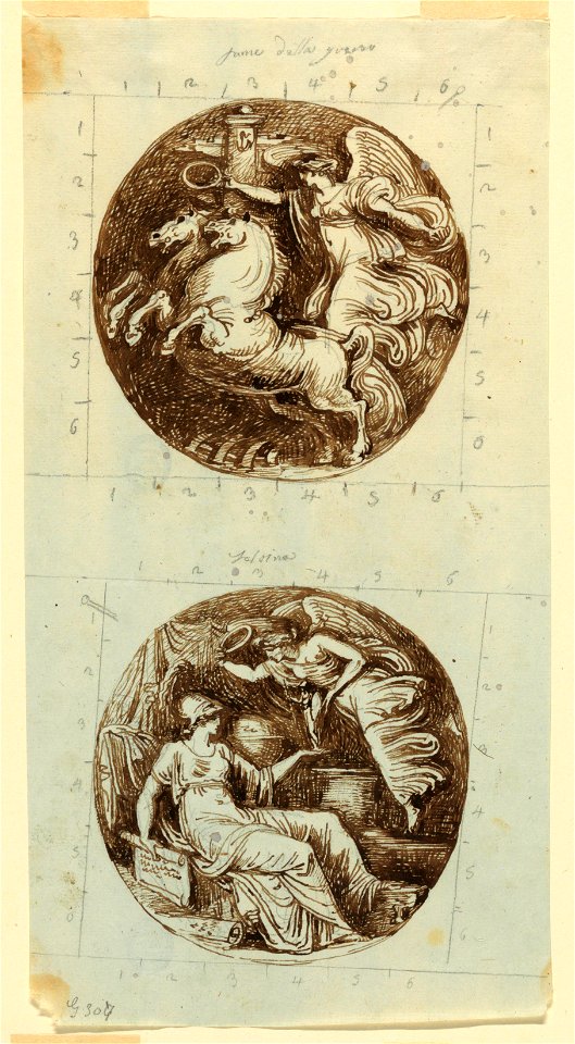 Drawing, A Winged Victory Riding a Chariot; A Winged Victory Crowning Minerva; two roundels, ca. 1805 (CH 18122511)