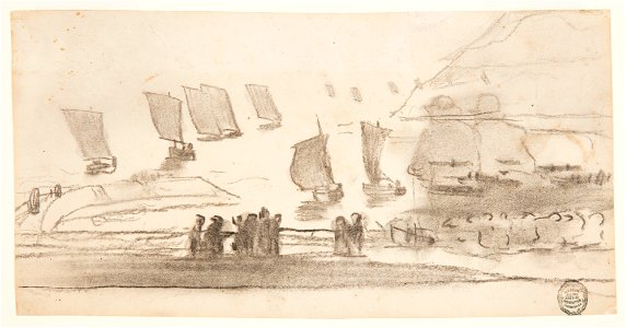 Drawing, Beach Scene with People and Fishing Boats, Cullercoats, England, 1881–82 (CH 18174779)