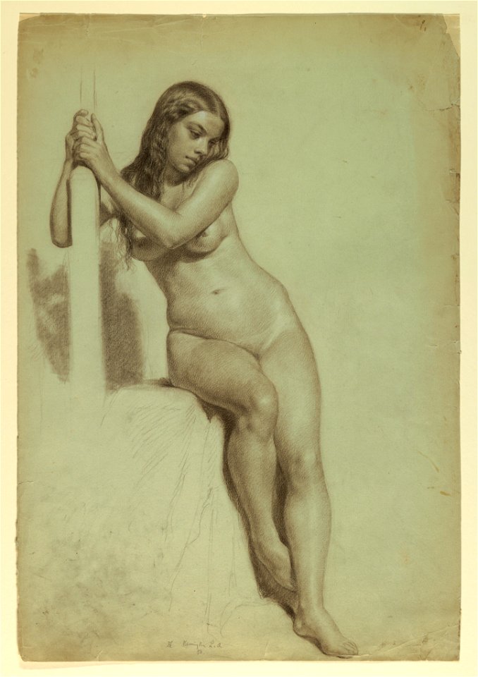 Drawing, Female Nude Perched on a Stool, 1858 (CH 18567325)