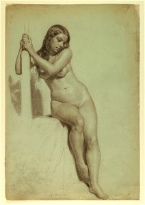 Drawing, Female Nude Perched on a Stool, 1858 (CH 18567325)