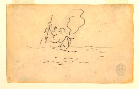 Drawing, Man in a Canoe with Harpoon, ca. 1897 (CH 18174571). Free illustration for personal and commercial use.
