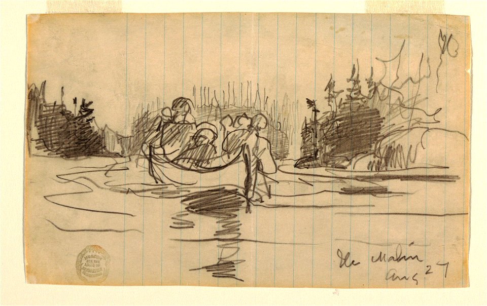 Drawing, Canoe with Three Men - Ile Maligne, Quebec, Canada, August 27, 1897 (CH 18174585)